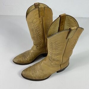 Vintage Justin 1526 Cowboy Boots Tan Leather Western USA Mens 10D Round Toe